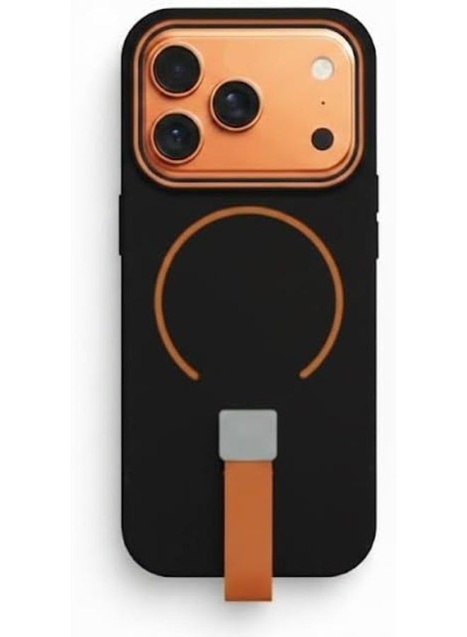 غطاء خلفي مغناطيسي ناعم غير لامع من مادة TPU مع حزام سيليكون، غطاء خلفي من السيليكون الناعم لهاتف آيفون 17 برو ماكس، جراب مقاوم للصدمات (أسود)